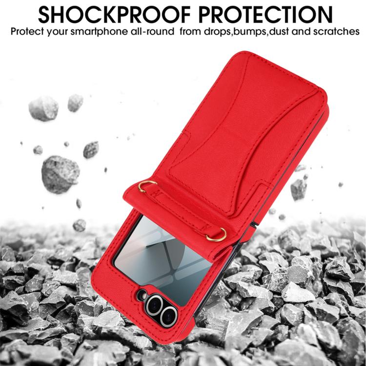 For Samsung Galaxy Z Flip5 Integrated Fold Holder Card Slot Phone Case with Long & Short Lanyard