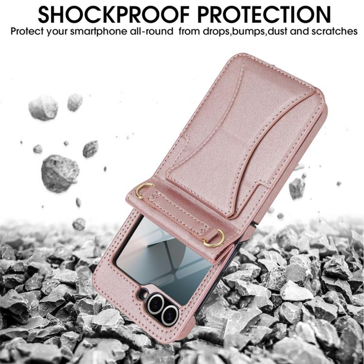 For Samsung Galaxy Z Flip5 Integrated Fold Holder Card Slot Phone Case with Long & Short Lanyard