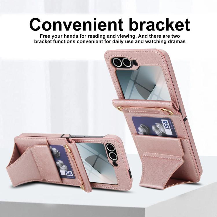 For Samsung Galaxy Z Flip5 Integrated Fold Holder Card Slot Phone Case with Long & Short Lanyard