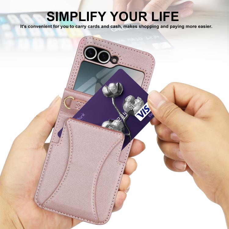 For Samsung Galaxy Z Flip5 Integrated Fold Holder Card Slot Phone Case with Long & Short Lanyard