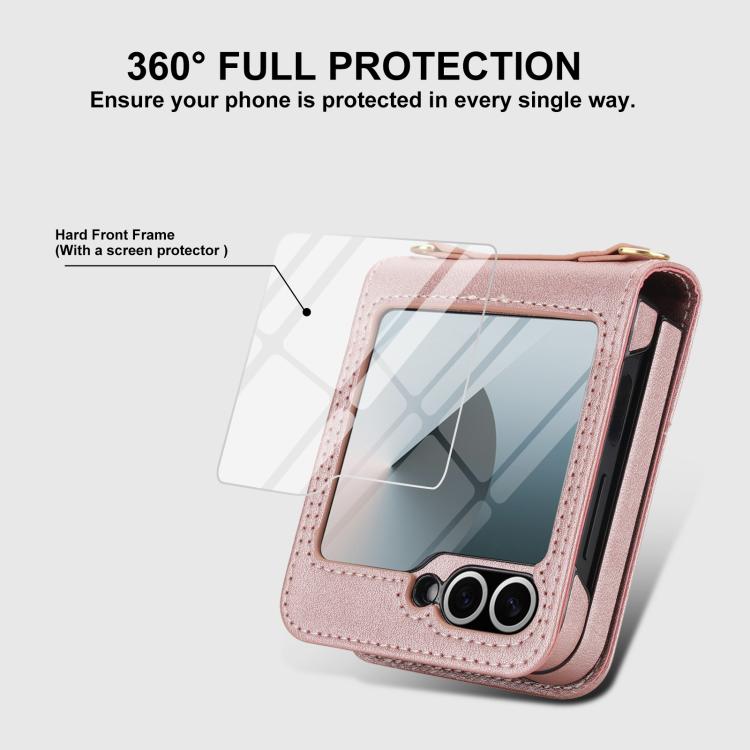 For Samsung Galaxy Z Flip5 Integrated Fold Holder Card Slot Phone Case with Long & Short Lanyard