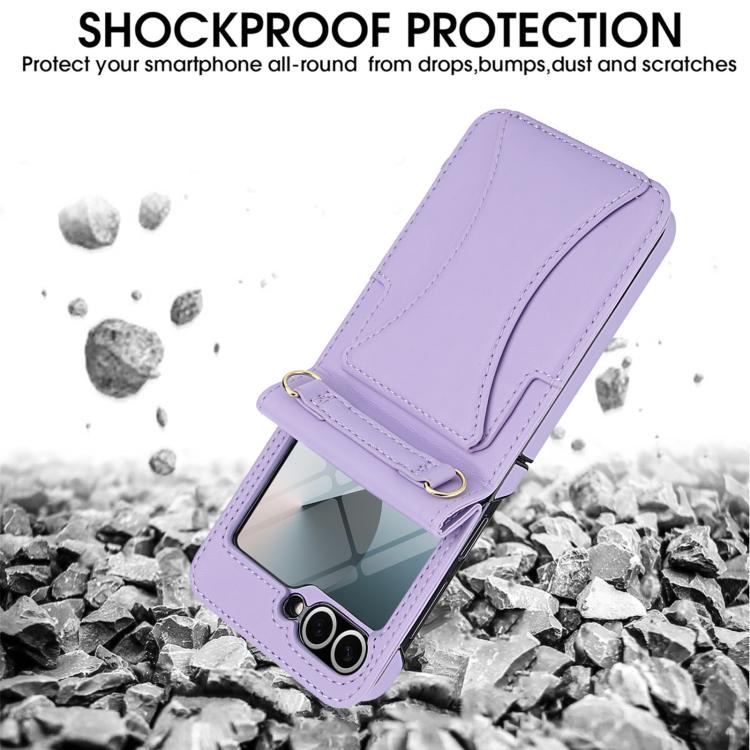 For Samsung Galaxy Z Flip5 Integrated Fold Holder Card Slot Phone Case with Long & Short Lanyard