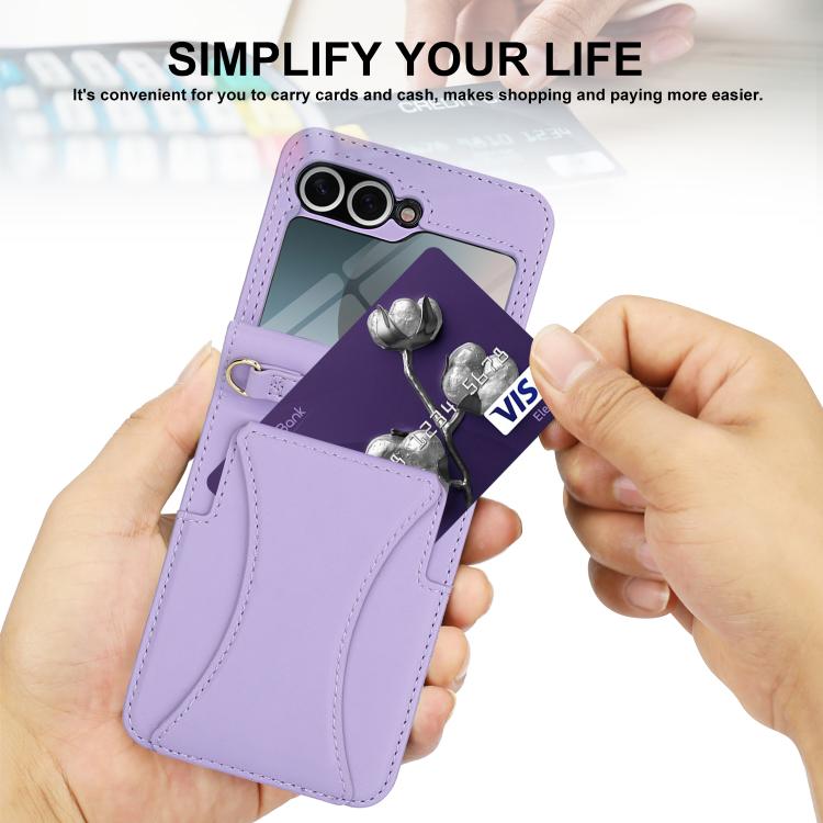 For Samsung Galaxy Z Flip5 Integrated Fold Holder Card Slot Phone Case with Long & Short Lanyard
