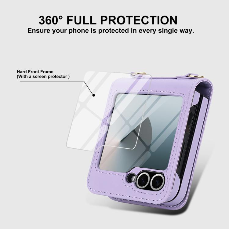For Samsung Galaxy Z Flip5 Integrated Fold Holder Card Slot Phone Case with Long & Short Lanyard