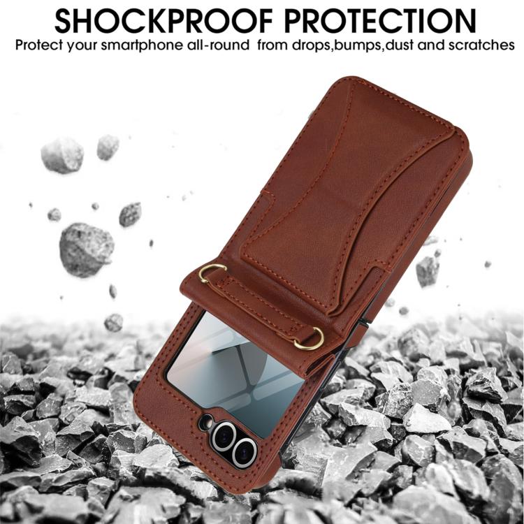 For Samsung Galaxy Z Flip5 Integrated Fold Holder Card Slot Phone Case with Long & Short Lanyard