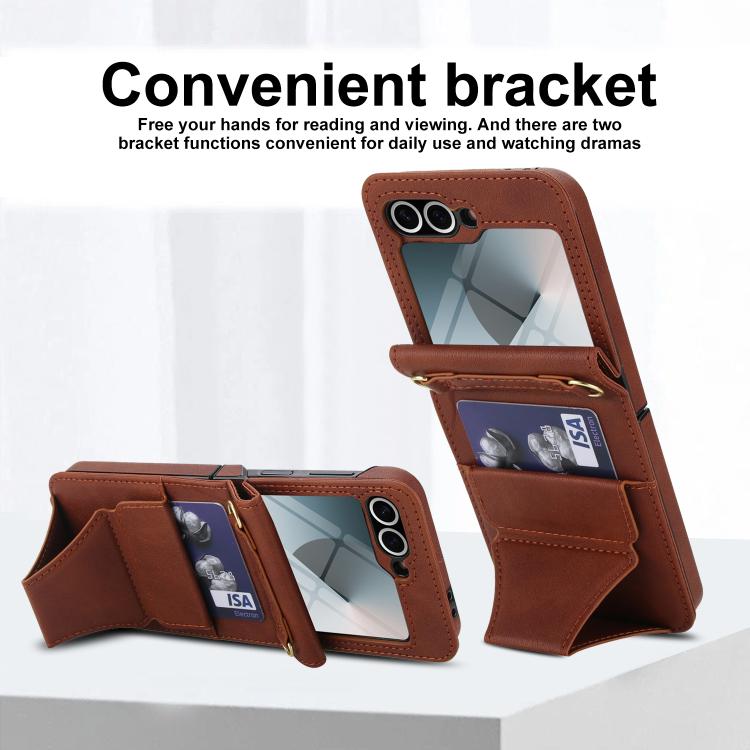 For Samsung Galaxy Z Flip5 Integrated Fold Holder Card Slot Phone Case with Long & Short Lanyard