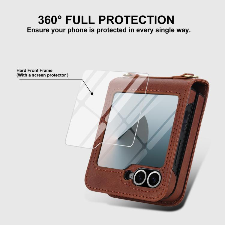 For Samsung Galaxy Z Flip5 Integrated Fold Holder Card Slot Phone Case with Long & Short Lanyard