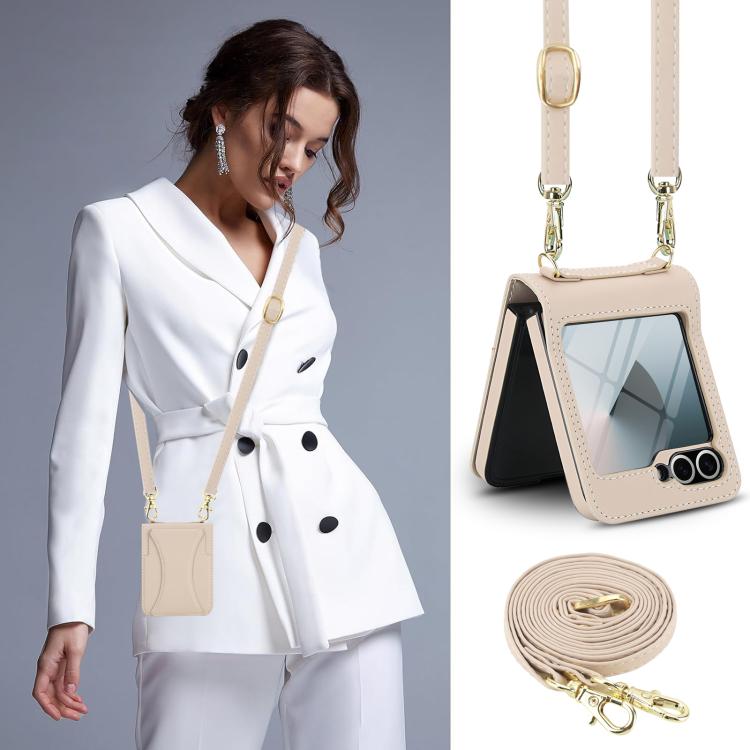For Samsung Galaxy Z Flip6 / Flip7 FE Integrated Fold Holder Card Slot Phone Case with Long & Short Lanyard