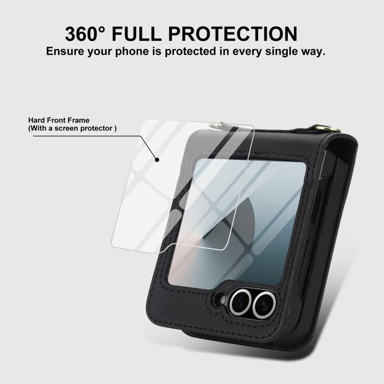 For Samsung Galaxy Z Flip6 / Flip7 FE Integrated Fold Holder Card Slot Phone Case with Long & Short Lanyard