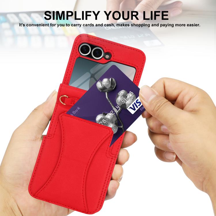 For Samsung Galaxy Z Flip6 / Flip7 FE Integrated Fold Holder Card Slot Phone Case with Long & Short Lanyard