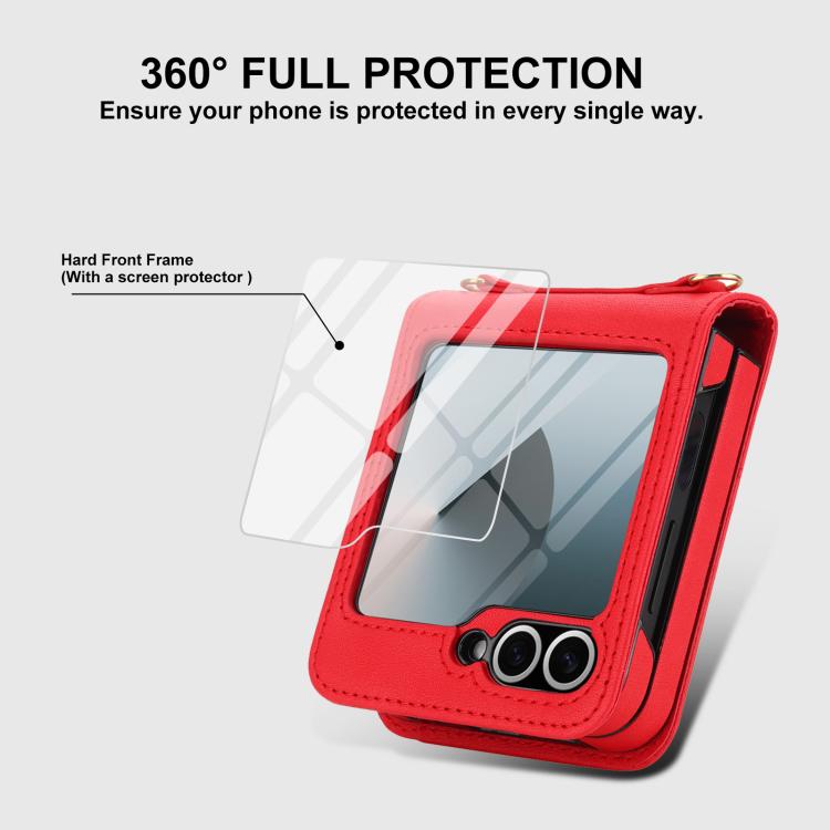 For Samsung Galaxy Z Flip6 / Flip7 FE Integrated Fold Holder Card Slot Phone Case with Long & Short Lanyard