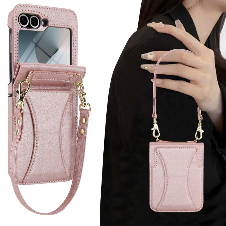 For Samsung Galaxy Z Flip6 / Flip7 FE Integrated Fold Holder Card Slot Phone Case with Long & Short Lanyard