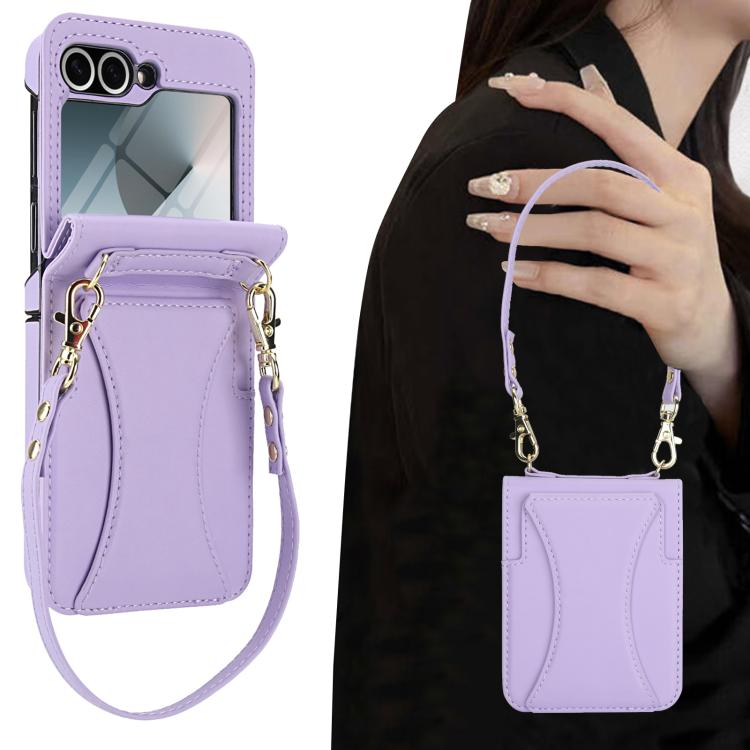 For Samsung Galaxy Z Flip6 / Flip7 FE Integrated Fold Holder Card Slot Phone Case with Long & Short Lanyard