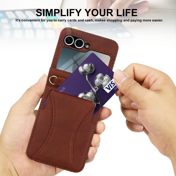 For Samsung Galaxy Z Flip6 / Flip7 FE Integrated Fold Holder Card Slot Phone Case with Long & Short Lanyard