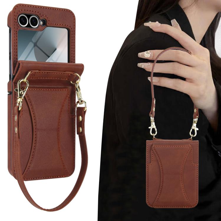 For Samsung Galaxy Z Flip6 / Flip7 FE Integrated Fold Holder Card Slot Phone Case with Long & Short Lanyard
