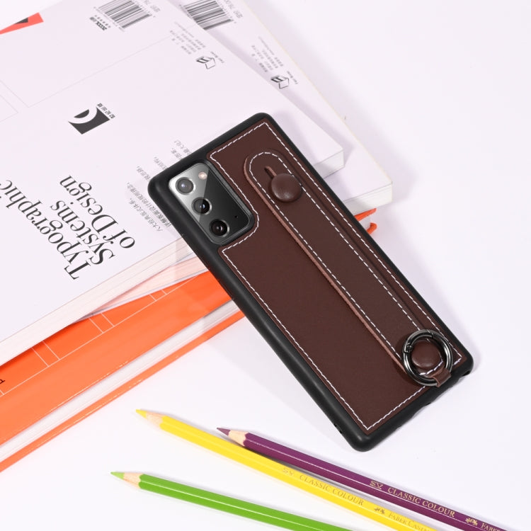 For Samsung Galaxy Note 20 Top Layer Cowhide Shockproof Protective Case with Wrist Strap Bracket