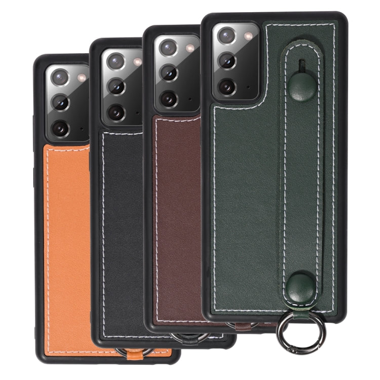 For Samsung Galaxy Note 20 Top Layer Cowhide Shockproof Protective Case with Wrist Strap Bracket