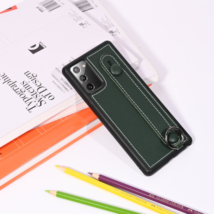 For Samsung Galaxy Note 20 Top Layer Cowhide Shockproof Protective Case with Wrist Strap Bracket