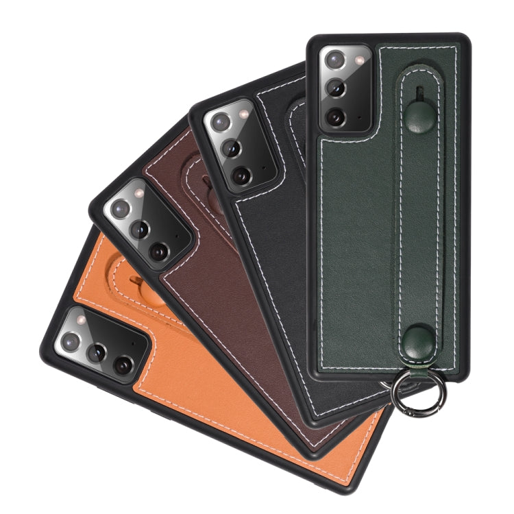 For Samsung Galaxy Note 20 Top Layer Cowhide Shockproof Protective Case with Wrist Strap Bracket