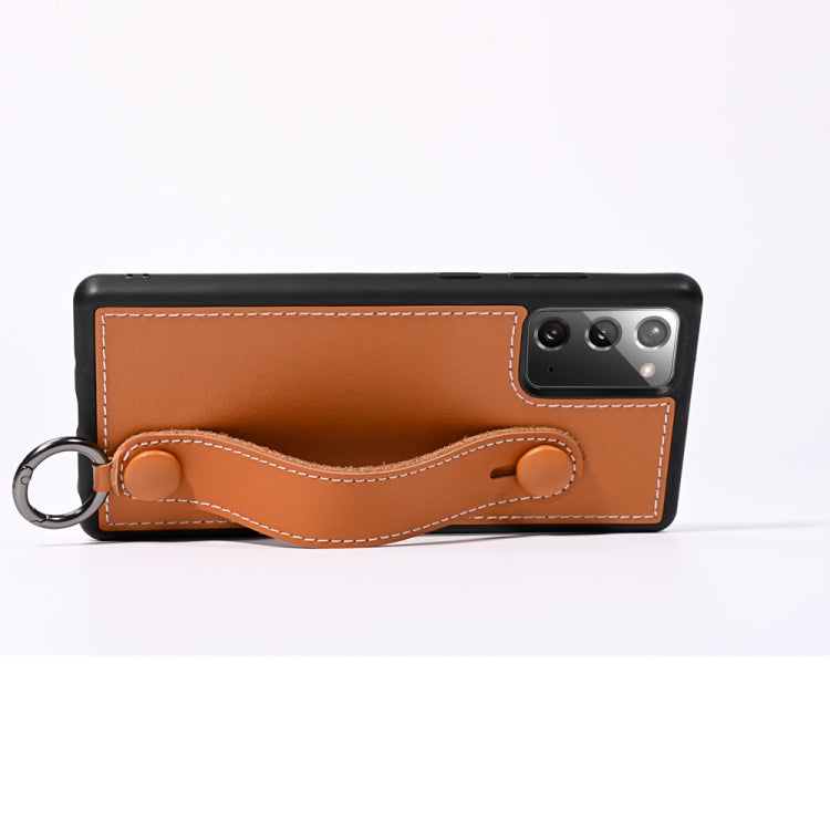 For Samsung Galaxy Note 20 Top Layer Cowhide Shockproof Protective Case with Wrist Strap Bracket