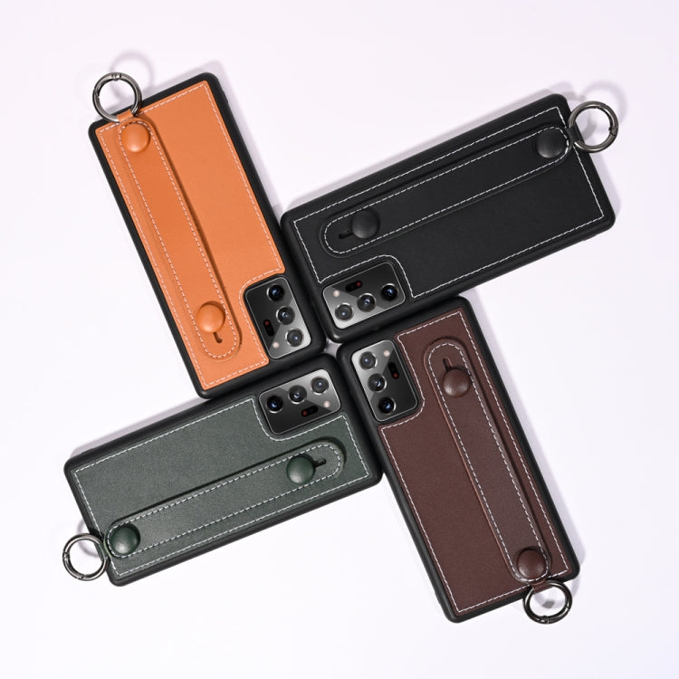 For Samsung Galaxy Note 20 Ultra Top Layer Cowhide Shockproof Protective Case with Wrist Strap Bracket