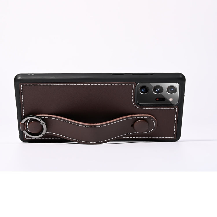 For Samsung Galaxy Note 20 Ultra Top Layer Cowhide Shockproof Protective Case with Wrist Strap Bracket