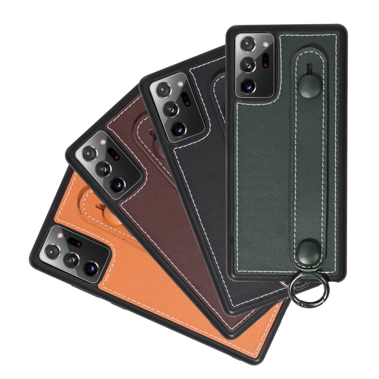 For Samsung Galaxy Note 20 Ultra Top Layer Cowhide Shockproof Protective Case with Wrist Strap Bracket