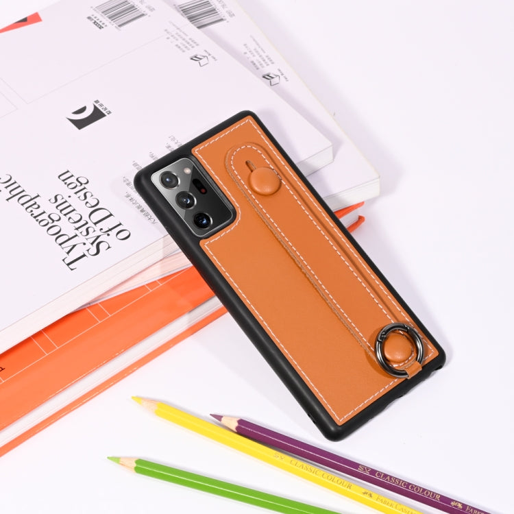For Samsung Galaxy Note 20 Ultra Top Layer Cowhide Shockproof Protective Case with Wrist Strap Bracket
