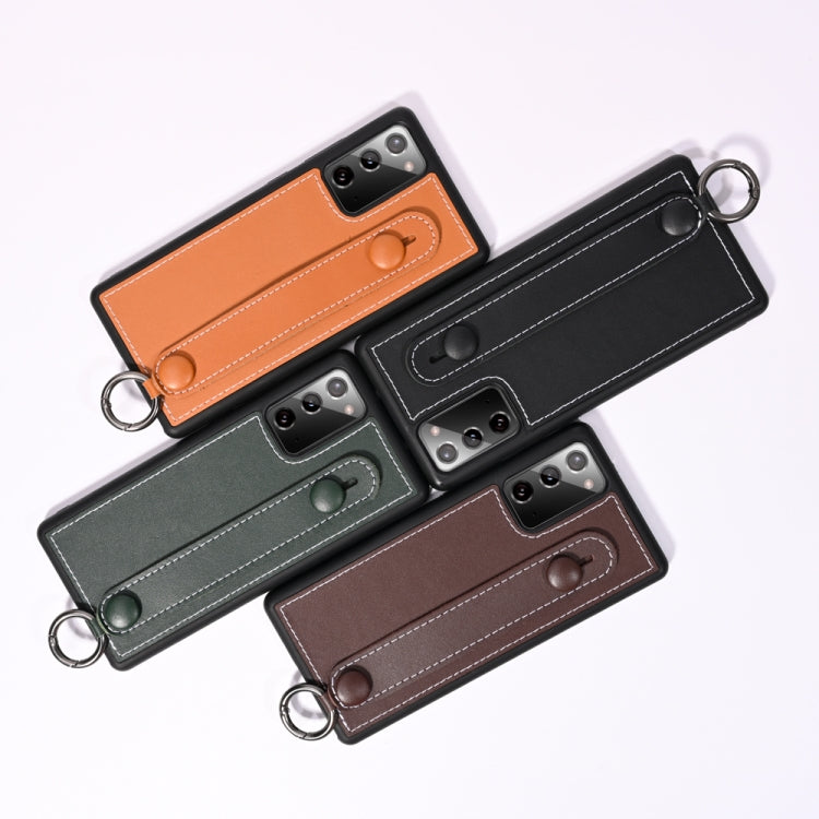 For Samsung Galaxy S20 Top Layer Cowhide Shockproof Protective Case with Wrist Strap Bracket
