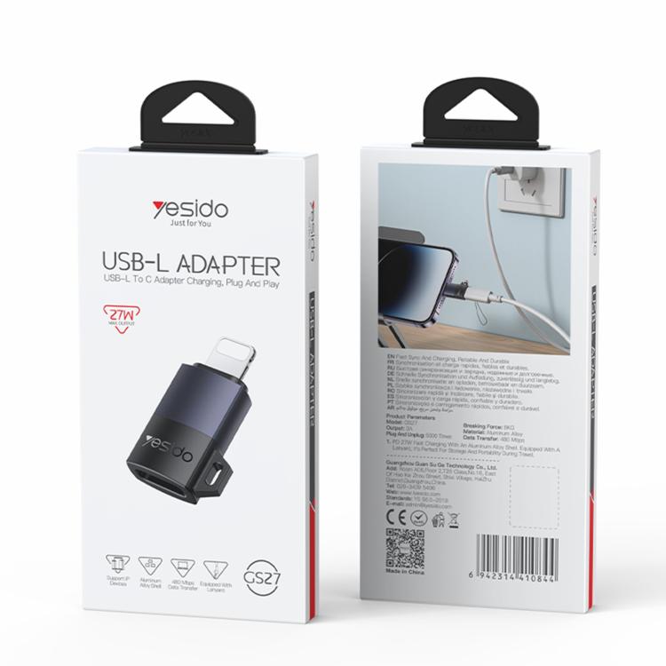 Yesido GS27 Type-C Female to 8 Pin Male Charging Adapter - Black