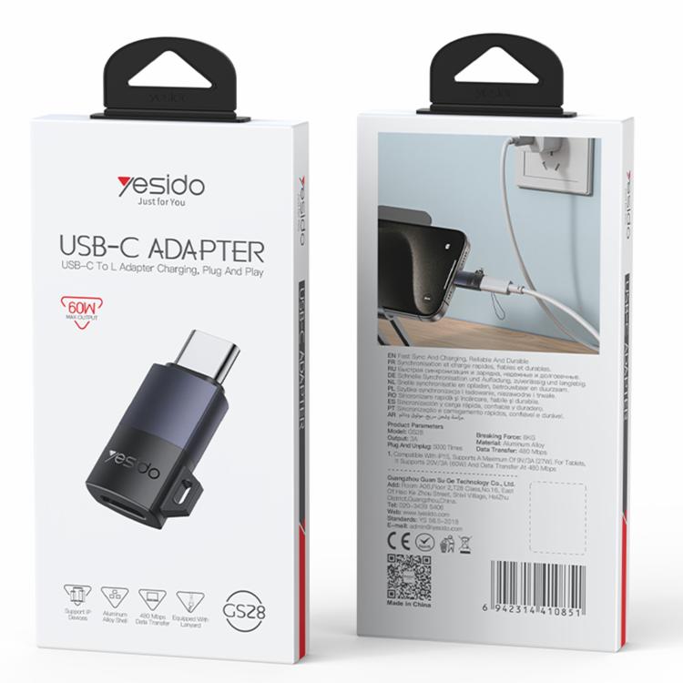 Yesido GS28 8 Pin Female to Type-C Male 60W Charging Adapter - Black