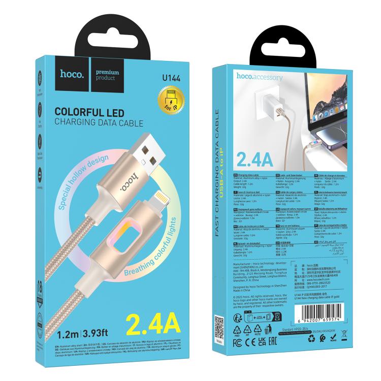 hoco U144 Colorful LED 2.4A USB to 8 Pin Charging Data Cable, Length: 1.2m