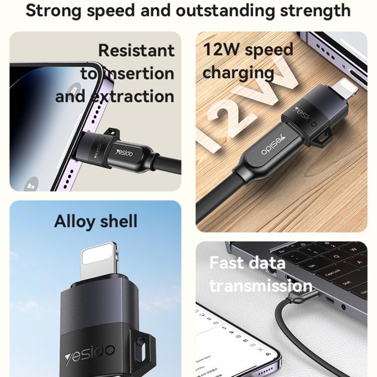 Yesido GS30 Micro USB Female to 8 Pin Male 12W Charging Adapter - Black