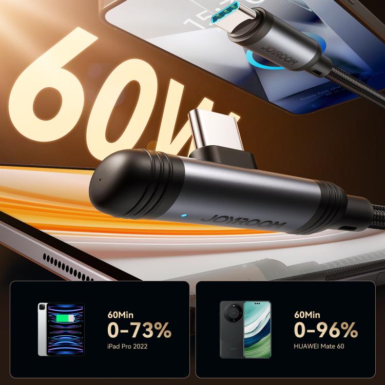JOYROOM S-A56 EnjoyX Series 60W Type-C to Type-C 90 Degree Fast Charging Data Cable, Length:1.2m - Black