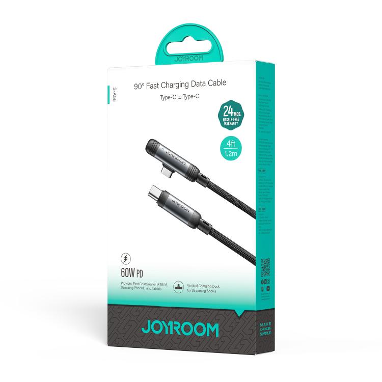 JOYROOM S-A56 EnjoyX Series 60W Type-C to Type-C 90 Degree Fast Charging Data Cable, Length:1.2m - Black