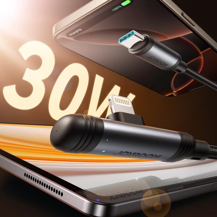 JOYROOM S-A56 EnjoyX Series 30W Type-C to 8 Pin 90 Degree Fast Charging Data Cable, Length:1.2m - Black