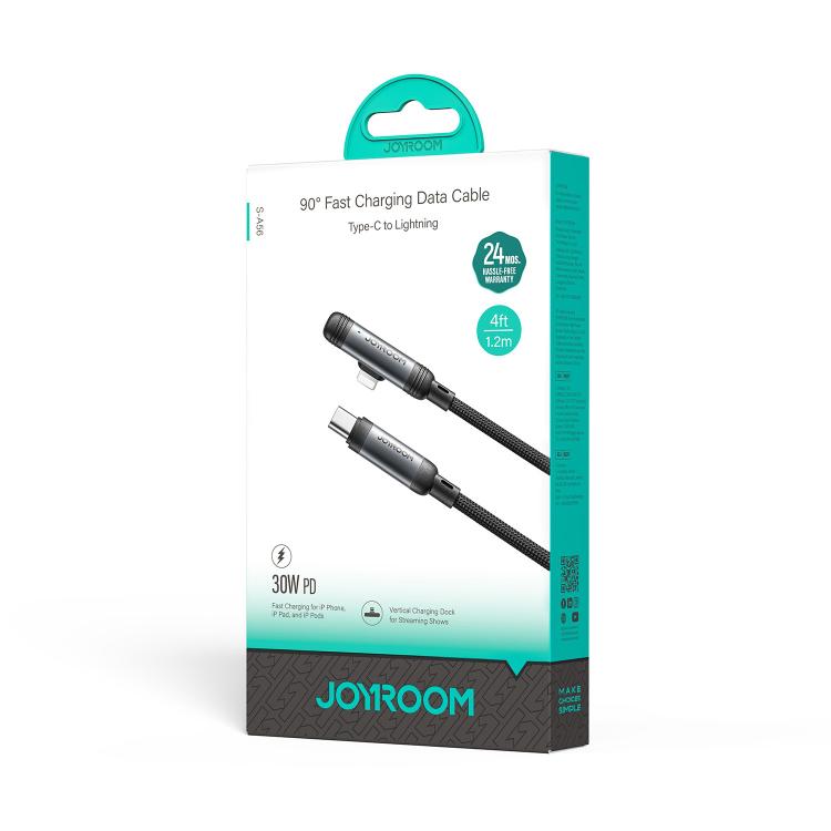 JOYROOM S-A56 EnjoyX Series 30W Type-C to 8 Pin 90 Degree Fast Charging Data Cable, Length:1.2m - Black