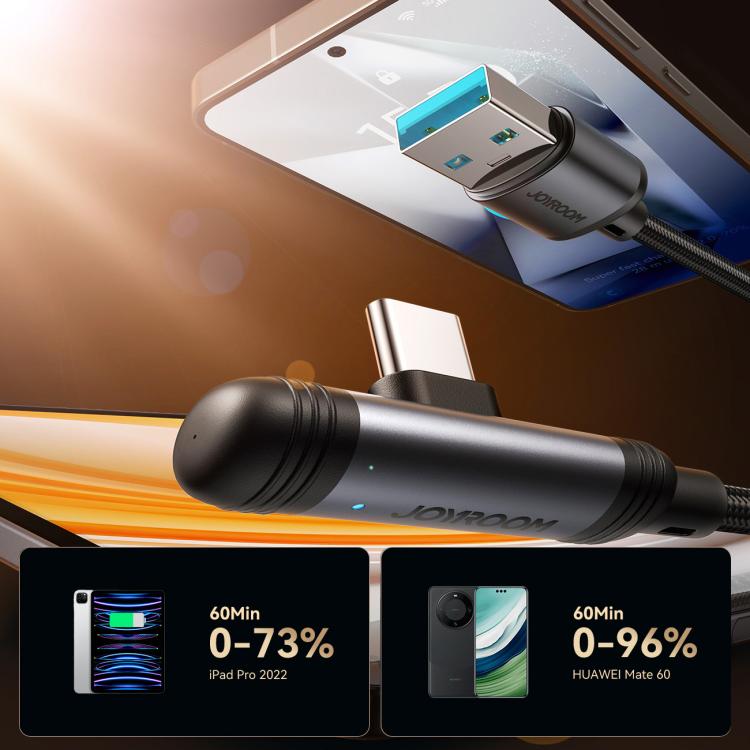 JOYROOM S-A56 EnjoyX Series 3A USB to Type-C 90 Degree Fast Charging Data Cable, Length:1.2m - Black