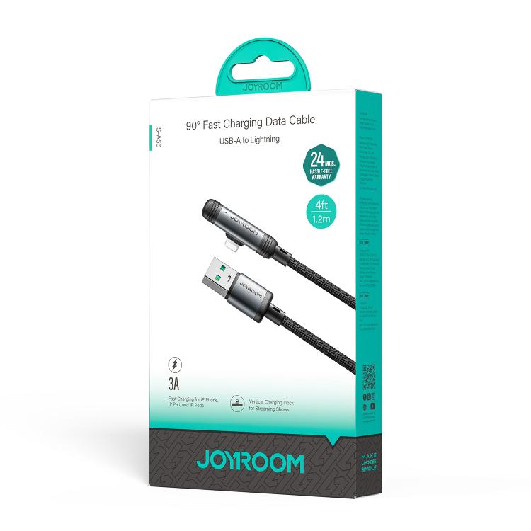 JOYROOM S-A56 EnjoyX Series 3A USB to 8 Pin 90 Degree Fast Charging Data Cable, Length:1.2m - Black