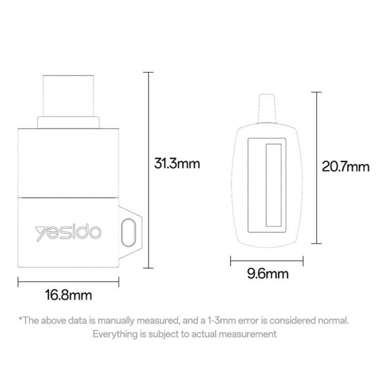 Yesido GS31 USB 3.0 Female to Type-C Male 18W Charging Adapter - Black