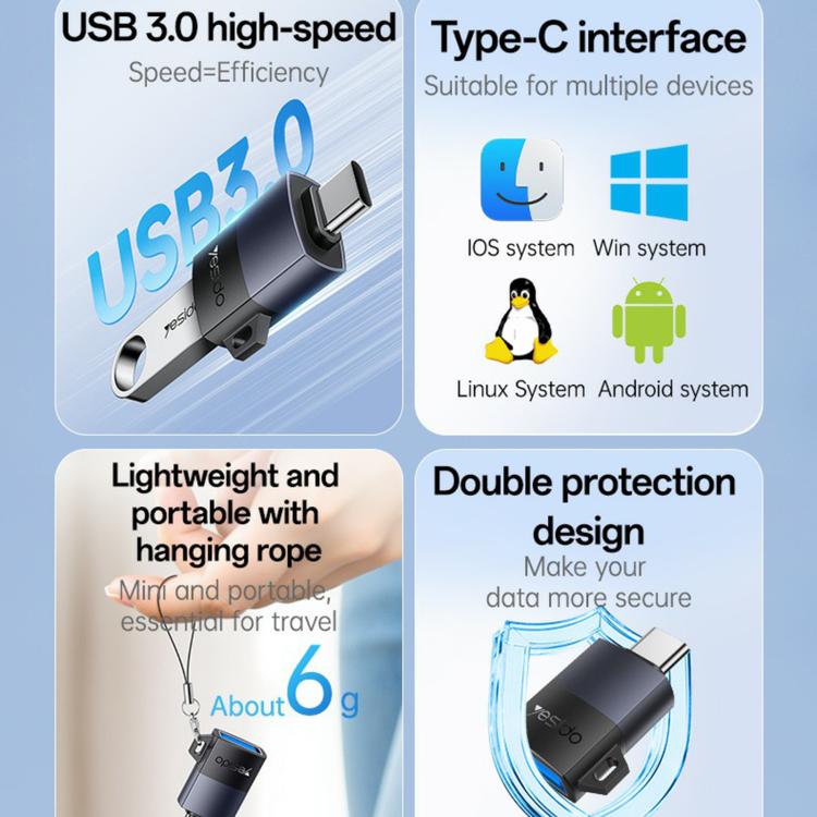 Yesido GS31 USB 3.0 Female to Type-C Male 18W Charging Adapter - Black