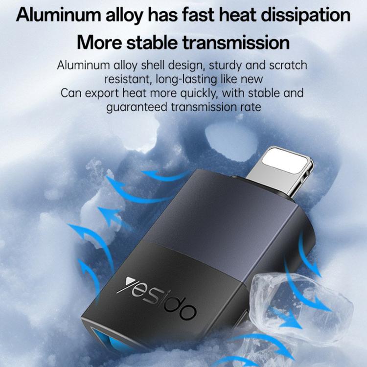 Yesido GS32 USB 2.0 Female to 8 Pin Male 480Mbps Charging Adapter - Black