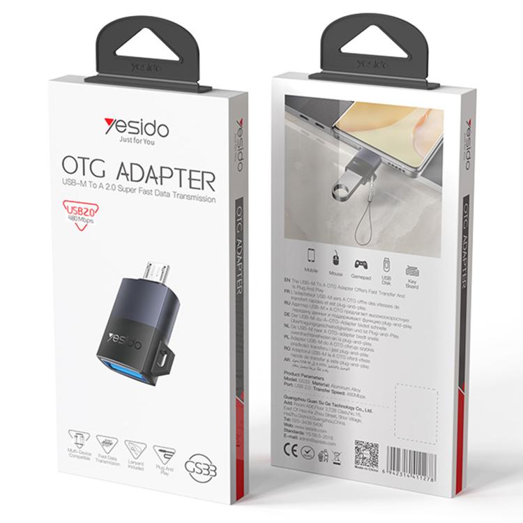 Yesido GS33 USB 2.0 Female to Micro USB Male 480Mbps Charging Adapter - Black