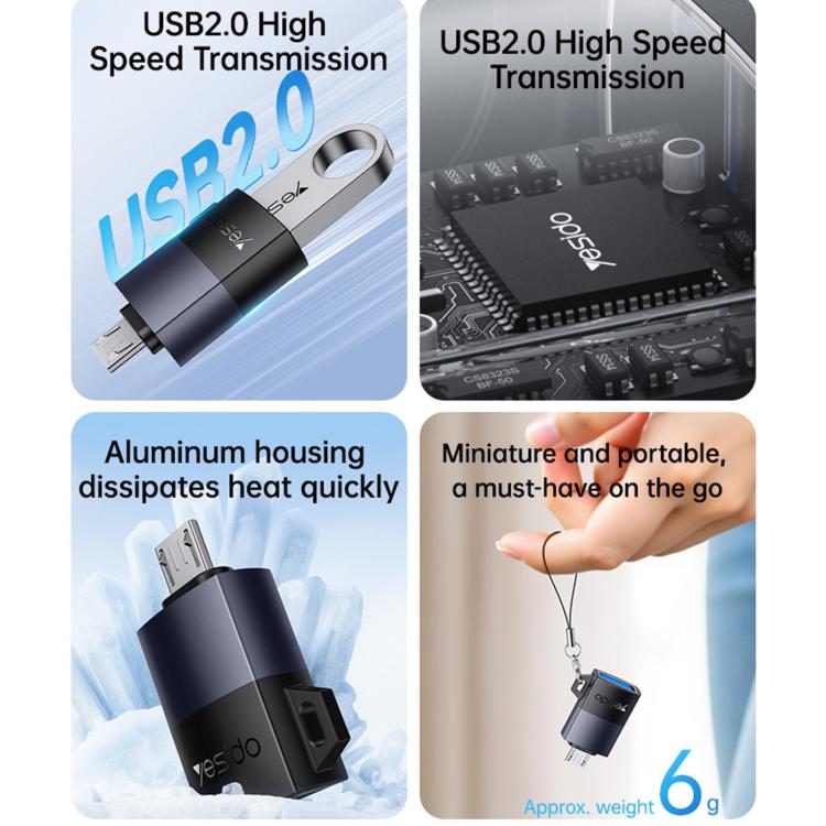 Yesido GS33 USB 2.0 Female to Micro USB Male 480Mbps Charging Adapter - Black