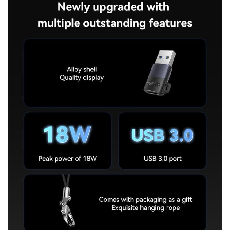 Yesido GS34 Type-C Female to USB 2.0 Male 480Mbps Charging Adapter - Black