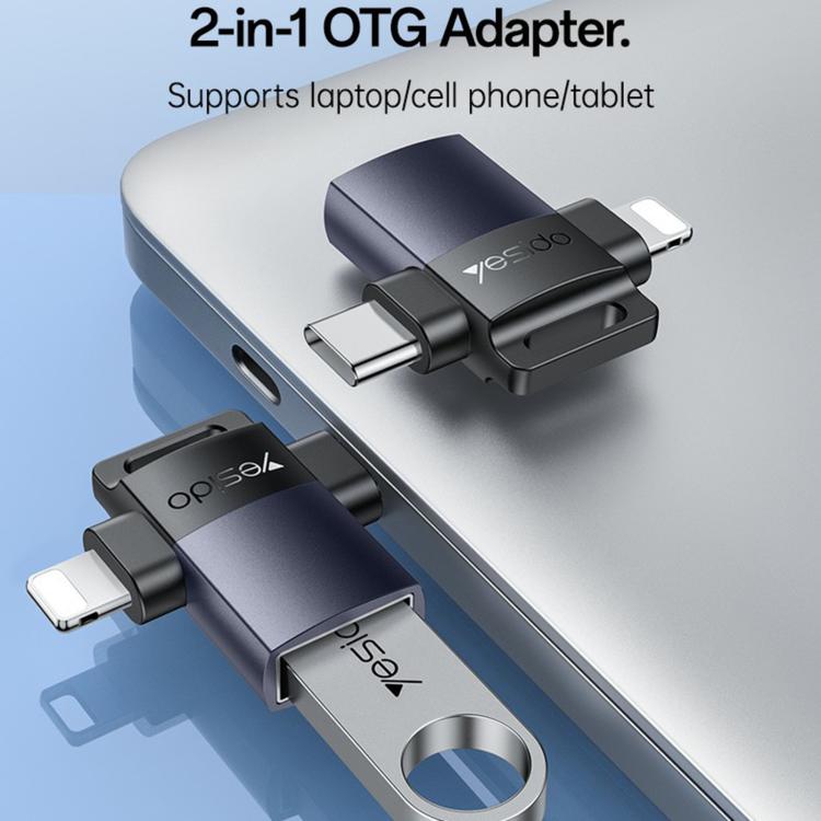 Yesido GS35 2 in 1 USB 3.0 Female to Type-C/8 Pin Male Charging Adapter - Black