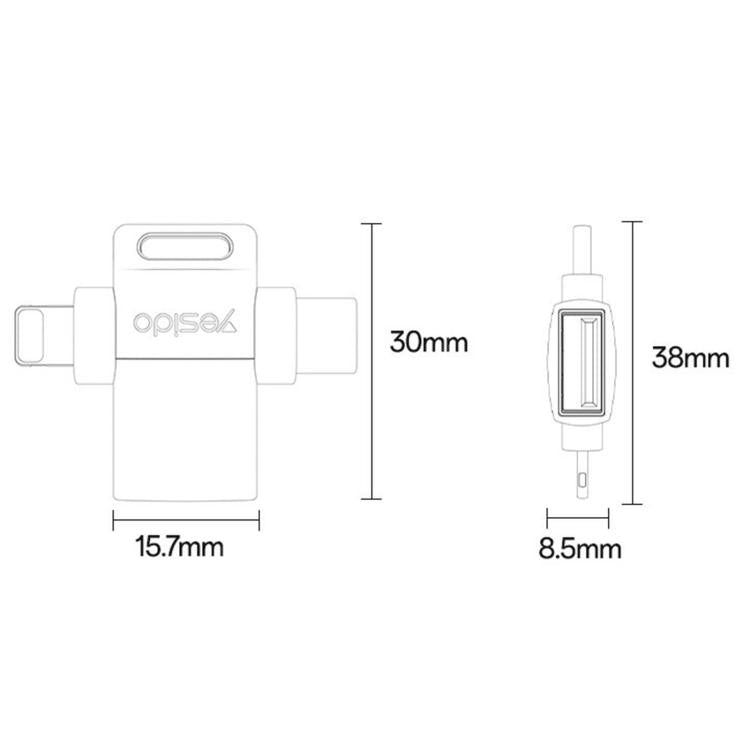 Yesido GS35 2 in 1 USB 3.0 Female to Type-C/8 Pin Male Charging Adapter - Black