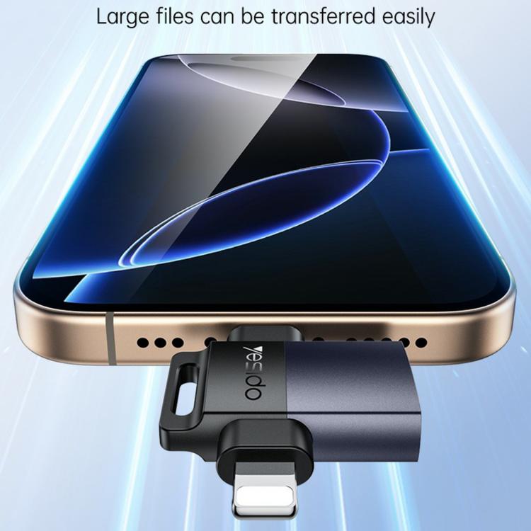 Yesido GS35 2 in 1 USB 3.0 Female to Type-C/8 Pin Male Charging Adapter - Black
