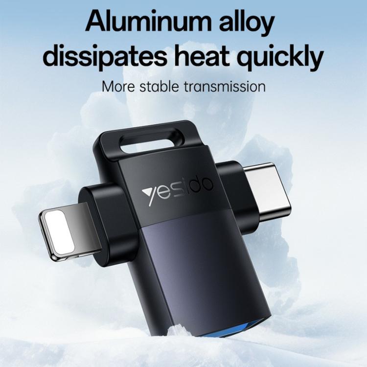 Yesido GS35 2 in 1 USB 3.0 Female to Type-C/8 Pin Male Charging Adapter - Black
