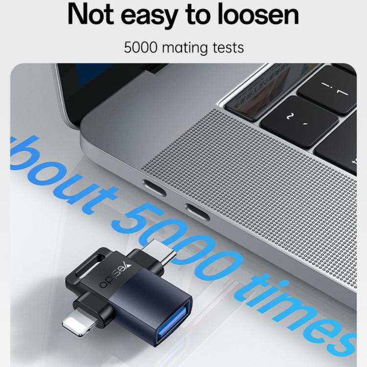 Yesido GS35 2 in 1 USB 3.0 Female to Type-C/8 Pin Male Charging Adapter - Black
